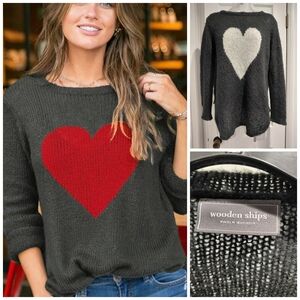 Wooden Ships Black White Heart Mohair Sweater S/M